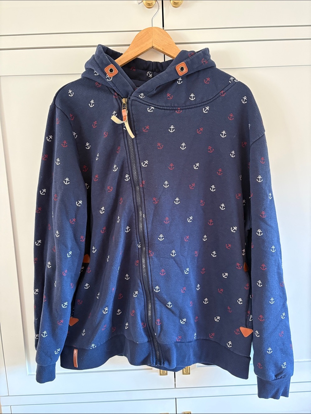 Newbestyle Navy Anchor Print Hoodie Jacket Size XL